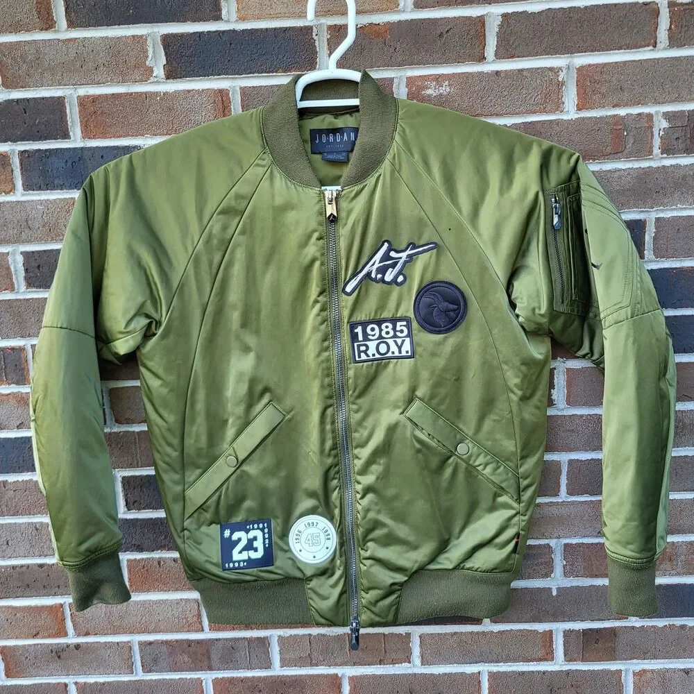 Jordan Air Men’s Small Goat Bomber Jacket Green Rookie Of The Year 1985 R.O.Y